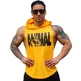 thumbnail image 1 of Chaleco sin mangas con capucha y estampado de músculos de animales para gimnasio y deporte, 1 of 1