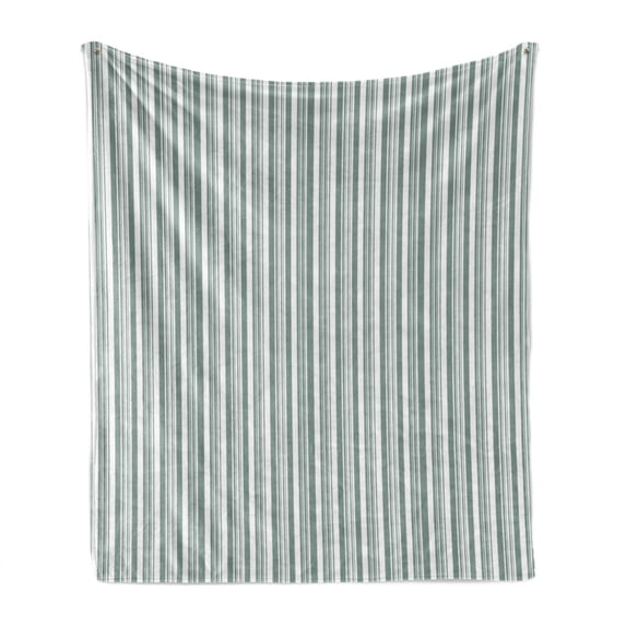 Modern Soft Flannel Fleece Blanket, Vertical Thin and Bold Stipes Optical Pattern Retro Style Abstract Print, Cozy Plush for Indoor and Outdoor Use, 60" x 80", Pale Sage Green White, by Ambesonne