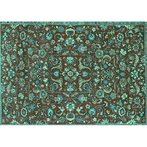 Ahgly Company Machine Washable Indoor Rectangle Persian Turquoise Blue Traditional Area Rugs, 8' x 12'