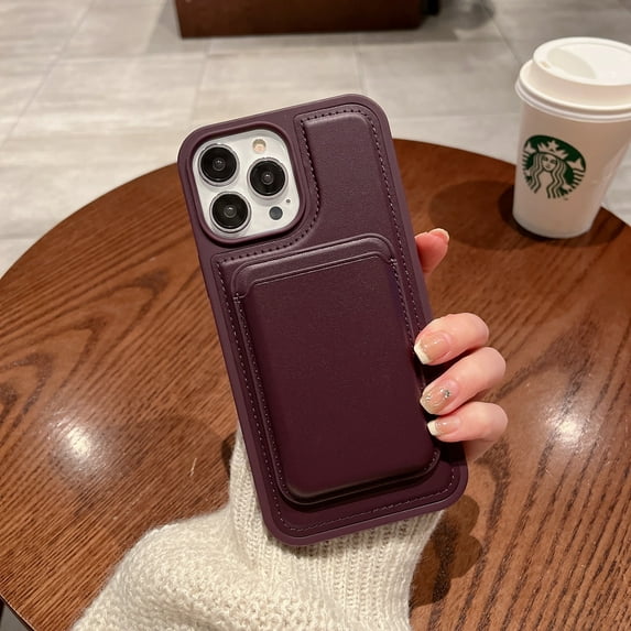 ELEHOLD Detachable Card Slot Wallet Case for iPhone 14 Plus 6.7 inch,Premium PU Leather and Soft TPU with Magsafe Feature Support Wireless Charging Shockproof Anti-Scratch Case,Darkpurple