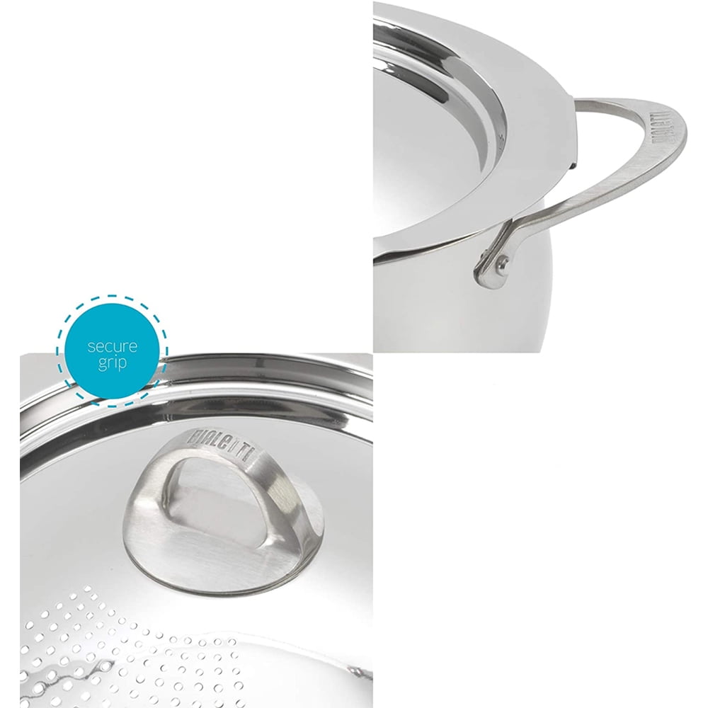 Bialetti 6 Quart Nonstick Oval Pasta Pot with Strainer Lid, Stainless-Steel