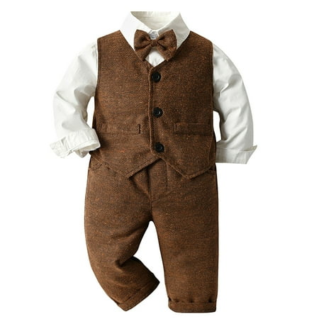 

JIEU Toddler Boys Long Sleeve Shirt Fashionable Leisure Tops Vest Coat Pants Child Kids with Bow Tie Gentleman Outfits Weeding Baby Set