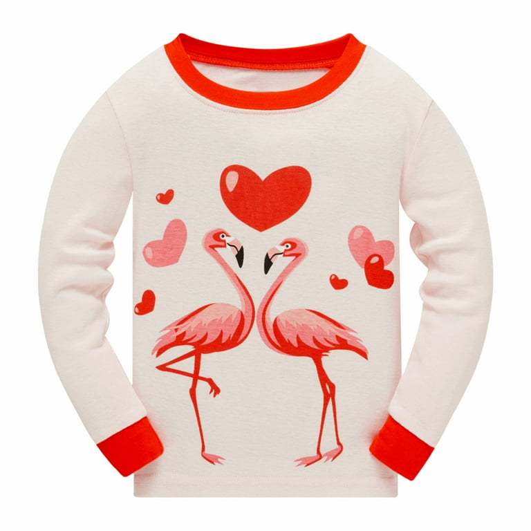 Toddler Girls Pyjamas Flamingo Long Sleeve Sleepwear Winter 2 Piece Clothes Heart Print Nightwear Kids Cotton Pjs Sets 6T