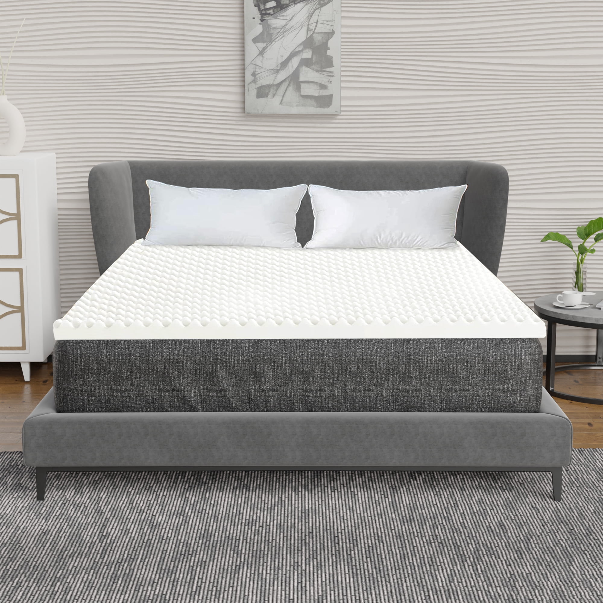Continental Sleep, 3" Convoluted Egg Shell Foam Mattress Topper, King, White