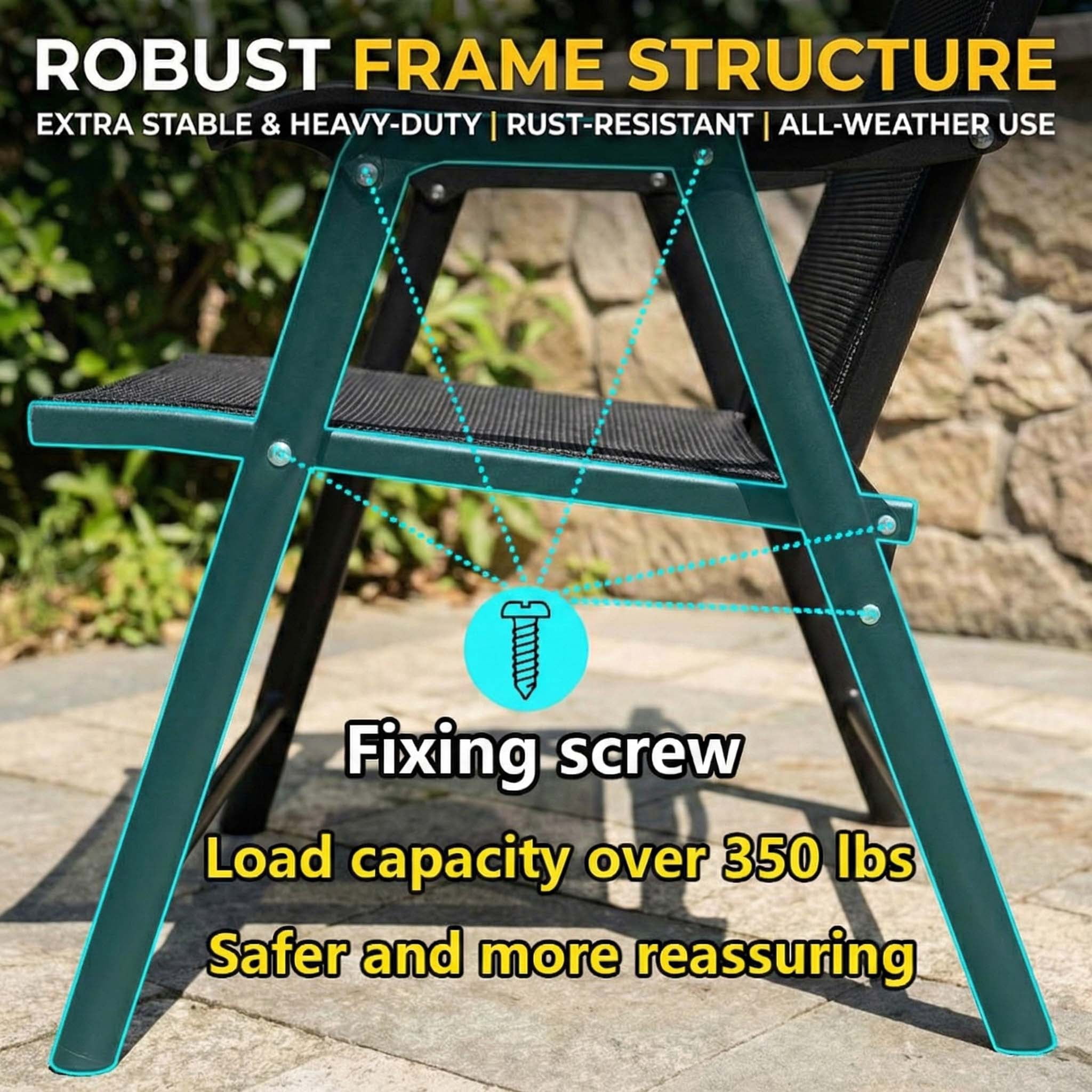Leumius Patio Chairs Set of 2,Outdoor Stackable Dining Chairs for All Weather, Breathable Garden Outdoor Furniture for Deck,Garden,Black