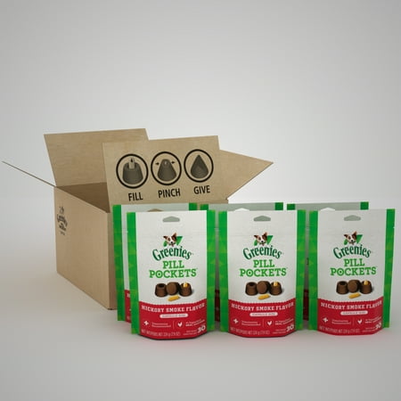 (EXP DATE 20/02/2026) GREENIES PILL POCKETS Capsule Size Natural Dog Treats with Hickory Smoke Flavor  (6) 7.9 oz. Packs (180 Treats)