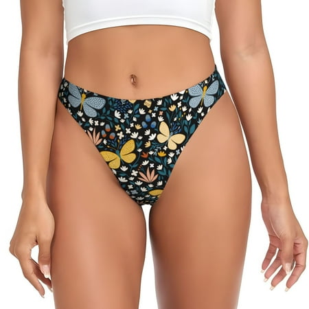 JUNZAN Flowers Butterfly Print Women s Sexy G-String Underwear Thongs Seamless Panties Undies Low Rise Thong Panties for Everyday Wear Yoga & Special Occasion-Small