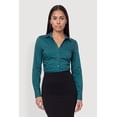 thumbnail image 2 of Women's Poplin Ruched Side Button Front Shirt, 2 of 4