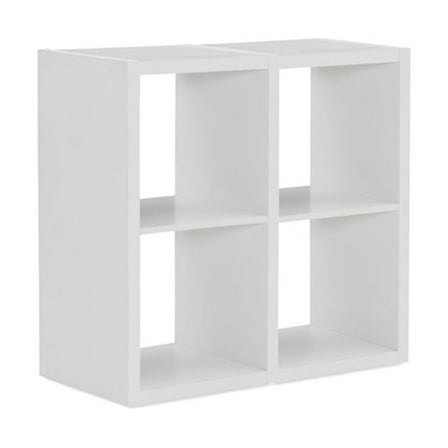 Riverbay Furniture Four Cubby Wood Storage Cabinet in White