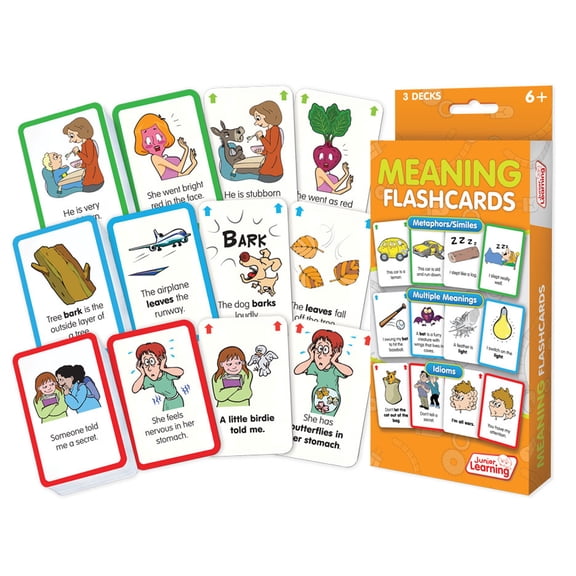 Meaning Flashcards Junior Learning for Ages 6-9 , Grade 1 to Grade 5 Learning, Langauge Arts Learn Metaphors/Similes, Meanings, Idioms, Perfect for Home School, Educational Resources