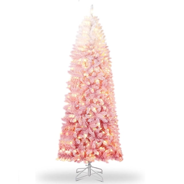 Eastvita 6-Foot Pink Gradient Pre-Lit Pencil Tree Artificial Christmas Tree with 100 Dual-Color LEDs
