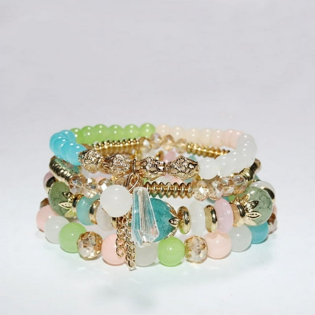 Nvzi Pulseras de cuentas apilables bohemias, brazaletes de cuentas multicapa elásticos, juego de pulseras con dijes, joyería multicolor, estilo A