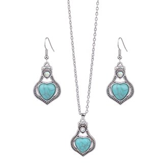 Western Bohemian Jewelry Set - Turquoise Pendant Necklace, Cuff Bracelet, Earrings & Rings For Women