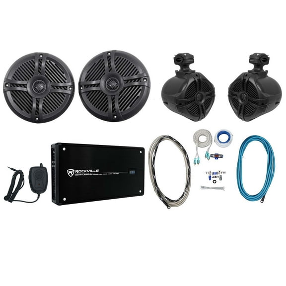 2) Rockville RMSTS65B 6.5" 800w Marine Boat Speakers 2) Wakeboards Amp Wire Kit