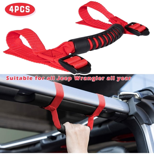 4 manijas de agarre con barra antivuelco, mango rojo para Jeep Wrangler YJ TJ JK JKU JL JLU Sports Sahara Freedom Rubicon X y Unlimited 1955-2021 2022