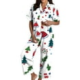 thumbnail image 3 of Christmas Pajamas Women's Two-Piece Christmas Pajamas short sleeves Button Shirt and Pants Set Home Clothes, 3 of 9