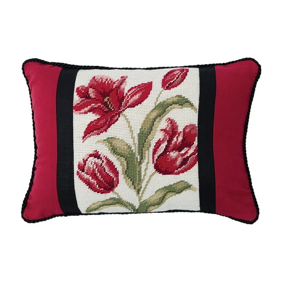 Striped Tulip Bouquet Needlepoint Accent Pillow 12" x 16"