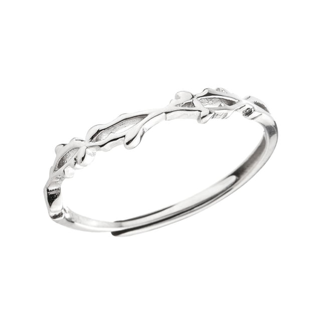 Anillo de propuesta Sonducket de plata de ley 925 ajustable para mujer rama de hoja espina