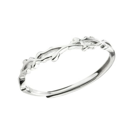 Xingzhi Silver Unique Sterling Silver Ring Adjustable Twig Thorn Leaf  Branch Open Finger Ring For Women