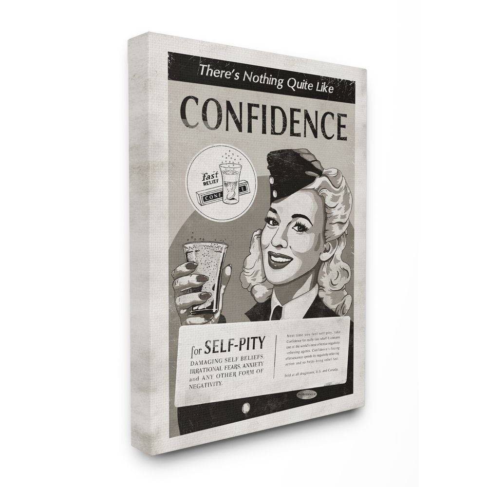 Stupell Industries Confidence Vintage Comic Book Black and White Design Canvas Wall Art by Ester Kay