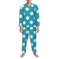 thumbnail image 3 of Balery Sky Blue And White Polka Dot Pijama para Hombre de Dos Piezas con Manga Larga, Conjunto de Dormir y Descanso Suave con Bolsillos-Small, 3 of 6