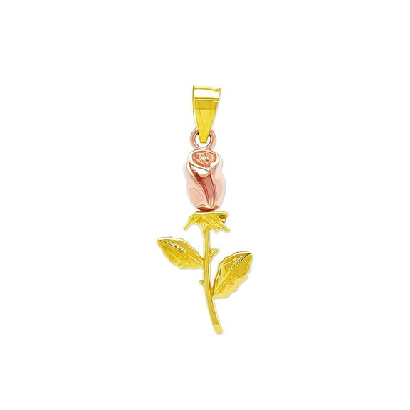 Charm America - Gold Long Stem Rose Charm - 10 Karat Solid Gold