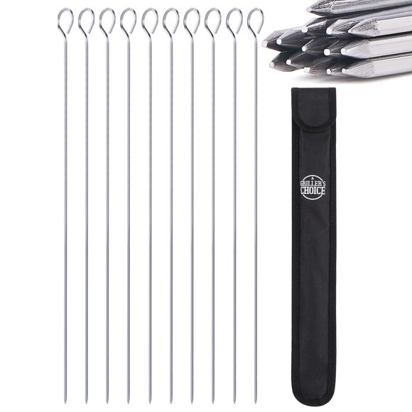 Grillers Choice Kabob Skewers, Set of 14, 15" Shish Kabob Skewers for Grilling. Made with Type 440 Stainless Steel, The Highest Grade of Stainless Steel. Strong Metal skewers.
