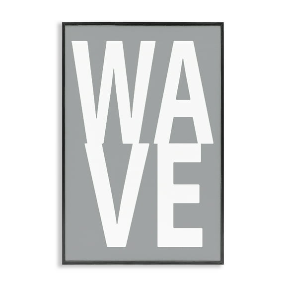 Stupell Industries Wave Word on Grey Typography Painting Black Framed Art Print Wall Art, 12 x 18