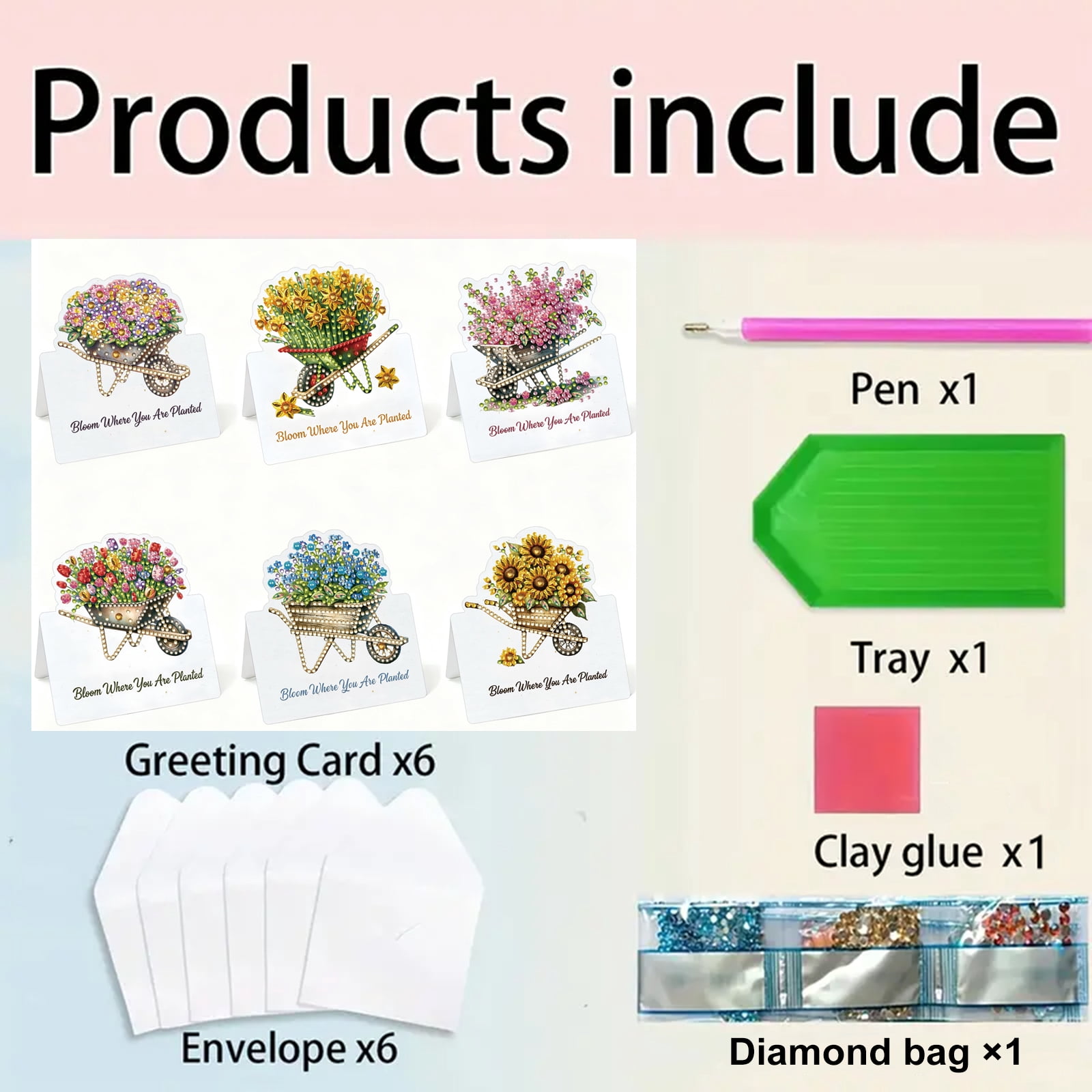 FLOPESN 6Pcs DIY Diamond Art Greeting Cards Set, Spring Flower 3D Folding Thank You Card For Birthday Holiday Blessing Gift(included envelopes)