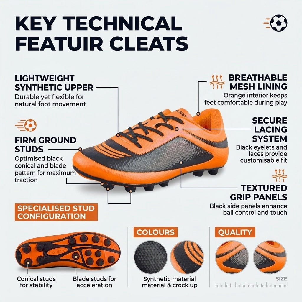 &nbsp;Vizari USA Infinity Soccer Cleats for Kids – Lightweight, Durable Youth Firm Ground Soccer Shoes for Boys and Girls - Orange, 1