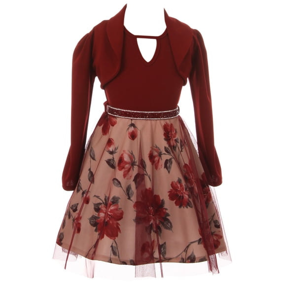 Little Girl 2 Pieces Sleeveless Christmas Holiday Bolero Jacket Flower Girl Dress Burgundy 4 JKS 2147 BNY Corner
