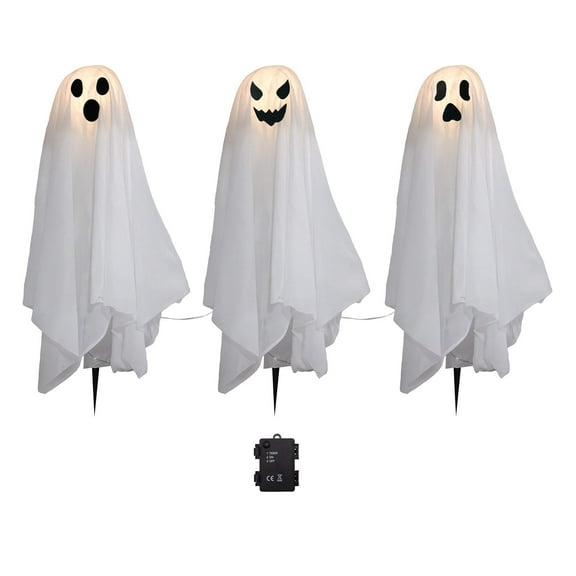 LumaBase Battery Operated Lighted Ghosts - Set of 3