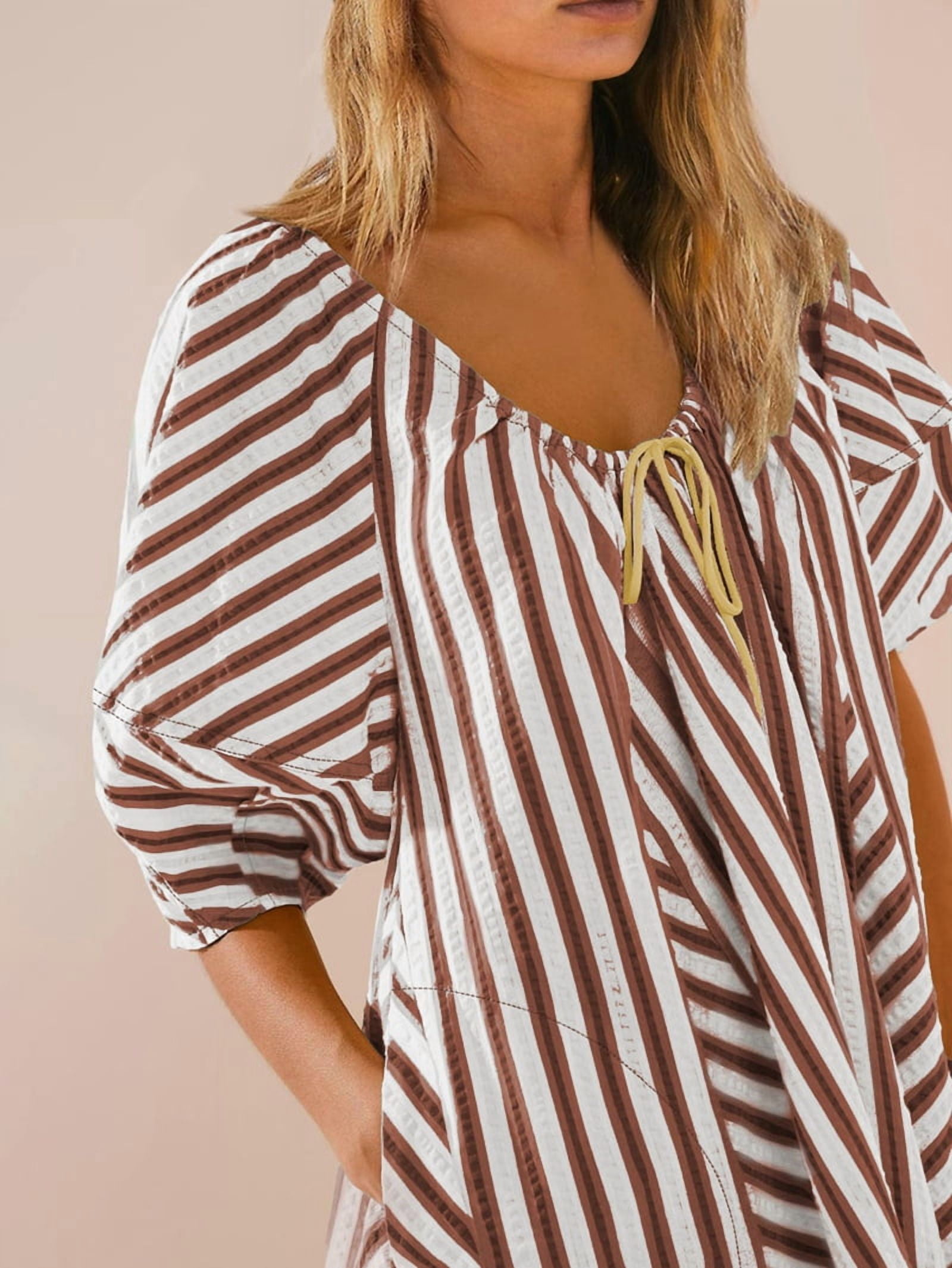 Womens Oversized Striped Romper Dress Shorts Jumpsuit Beach Vacation Clothes with Pockets