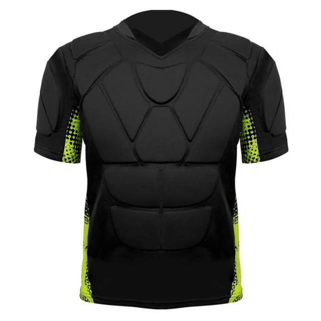 Breezora Football Impact Shirt Padded Compression Top with Chest Rib Shoulder Back Protection Breathable Training Gear XXL Size Green