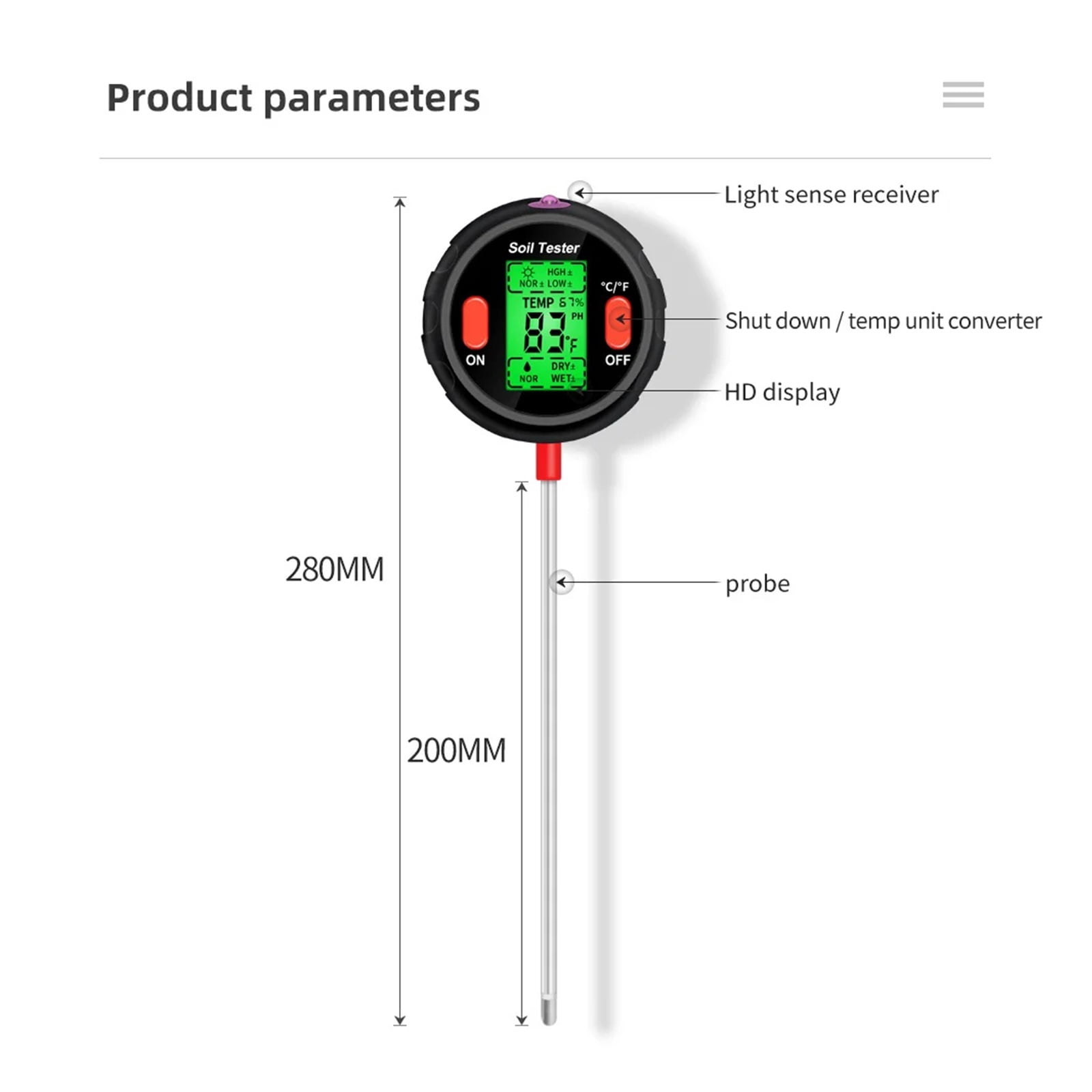 5 In 1 Soil Ph Meter Humidity Moisture Light Temp Soil Acidity Tester Moisture Sensor For Plants Flowers Garden Tool