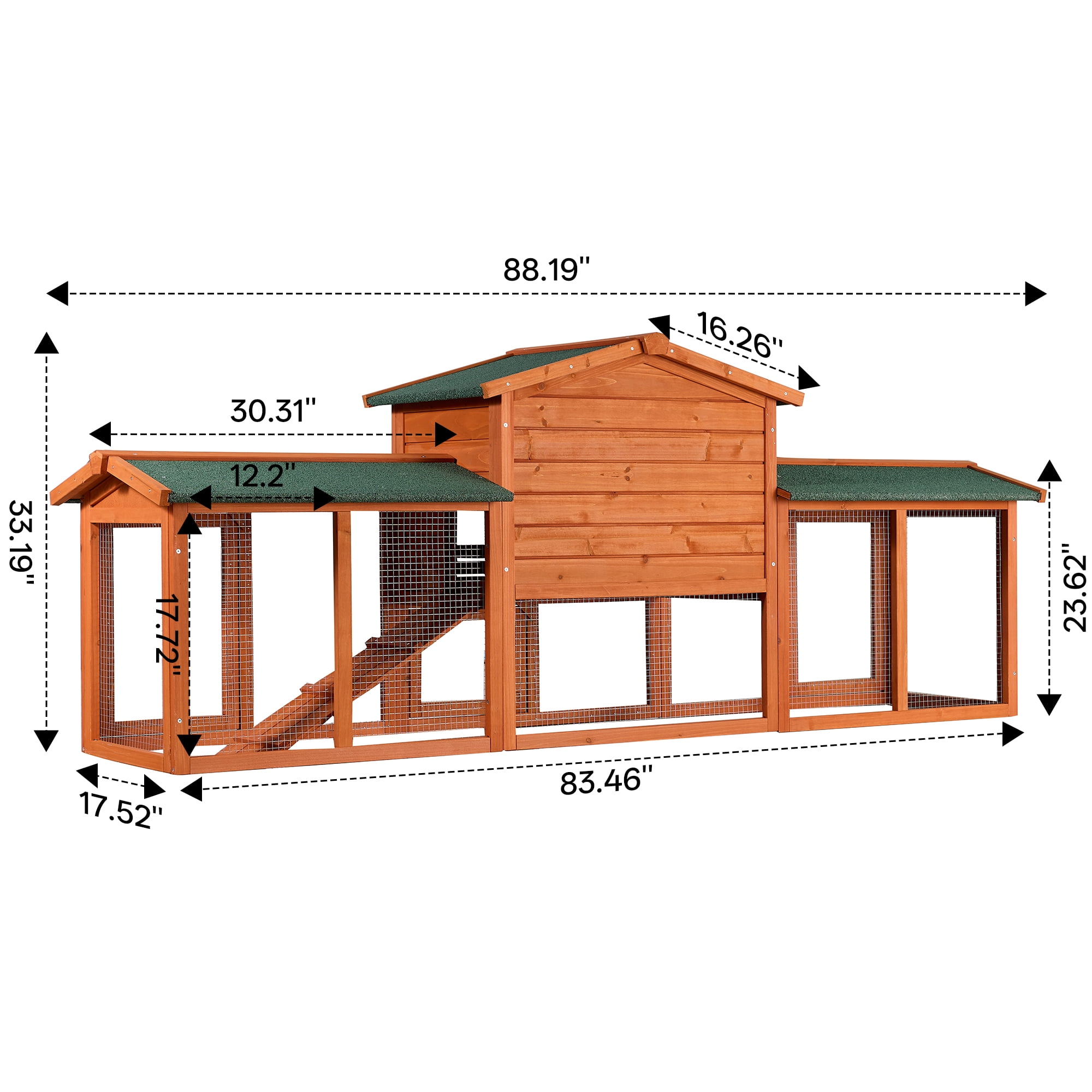 88.19" Long Outdoor Rabbit Hutch, Extra Large Bunny Cage for Backyard Patio Farm, Heavy Duty Weatherproof Wooden Rabbit House with Ram