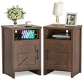 thumbnail image 4 of Furmax Farmhouse End Table, Nightstand Set of 2 with Barn Door and Shelf, Side Table for Living Room Bedroom, Dark Brown, 4 of 7