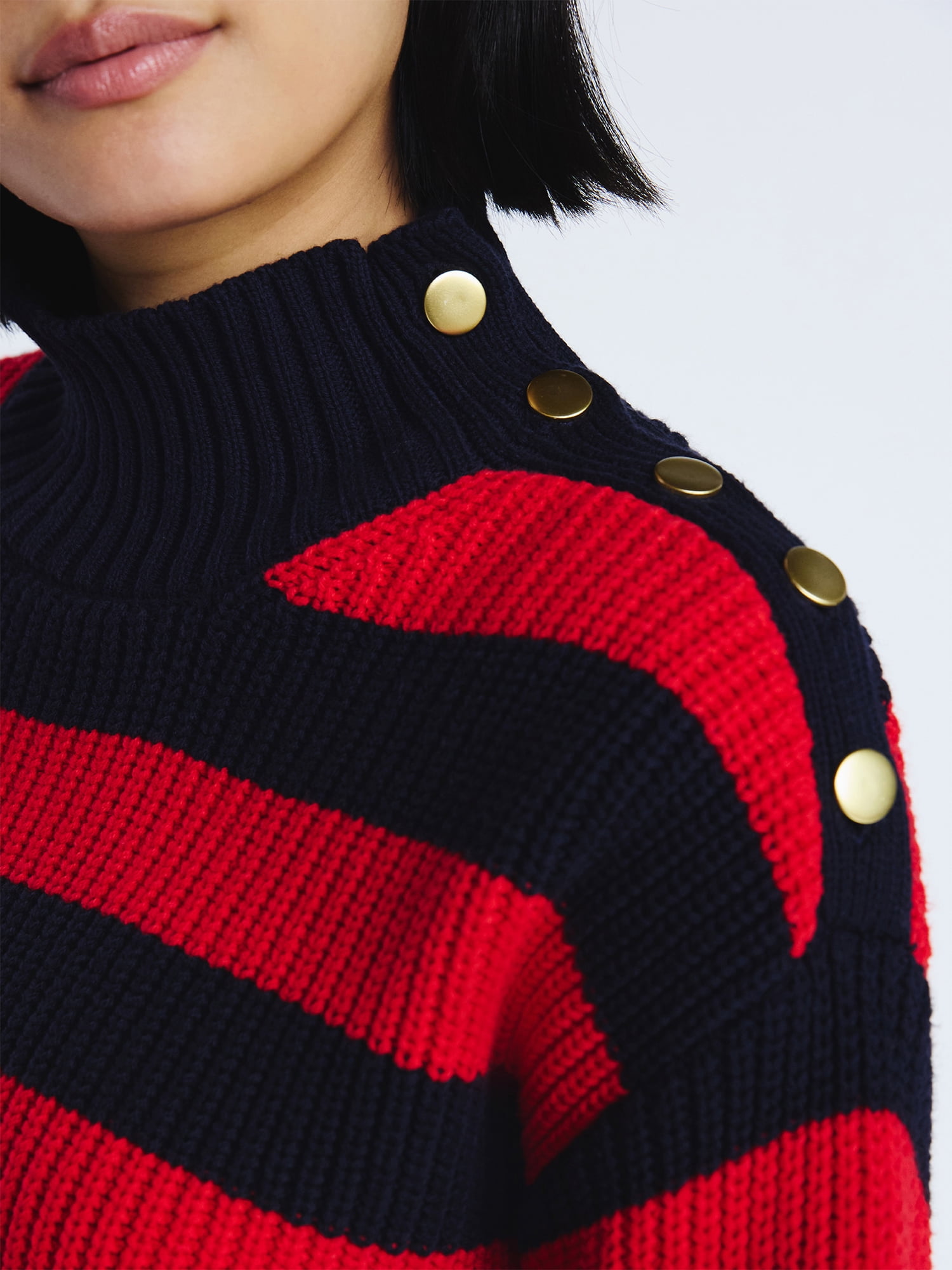 Free Assembly Women's Mock Neck Button Sweater with Long Sleeves, Midweight, Sizes XS-XXL
