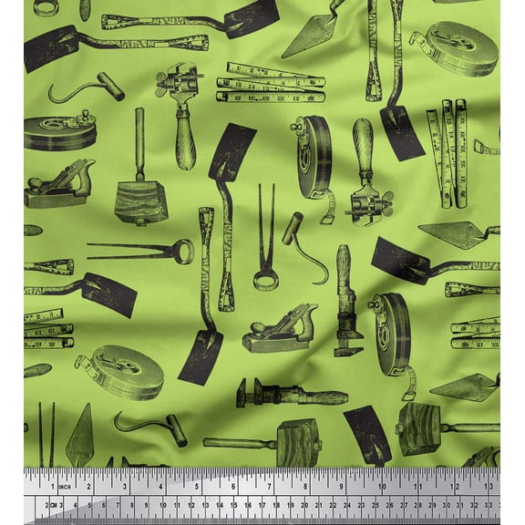 Soimoi Green Cotton Duck Fabric Gardening Tools & Hardware Printed Craft Fabric by the Yard 42 Inch Wide