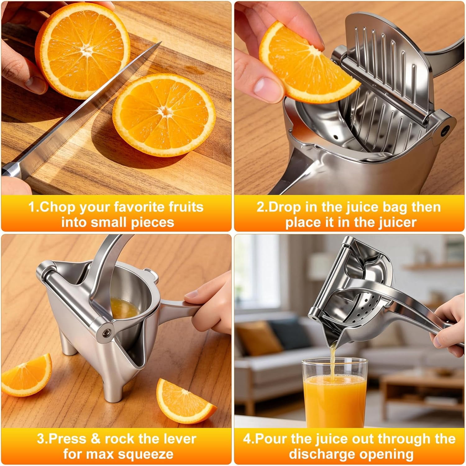 KANOHENO Hand Juicer Squeezer,Heavy Duty Manual Fruit Juicer Press with Large Capacity,Detachable Aluminum Alloy Juice Extractor