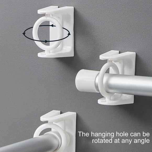 Rotating Circular Hook Curtain Rod Hook Support Rod Fixed Bracket Without Punching Shower Curtain Rod Support Stick Hanging Rod Ring 2pcs