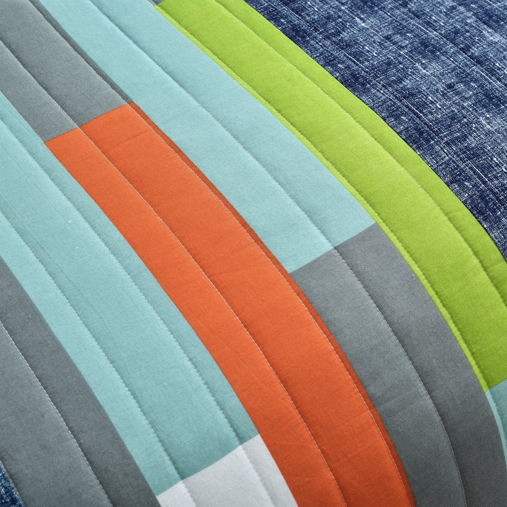 Lush Decor Shelly Orange and Blue Stripe Cotton Quilt Set
