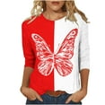 thumbnail image 1 of Hauts à Manches 3/4 pour Femmes Mode Féminine T-Shirt Imprimé Ample Blouse Mi-Longue à Manches 3/4 Col Rond Hauts Décontractés T-Shirts en Coton pour Femmes T-Shirts pour Femmes Mode, 1 of 4