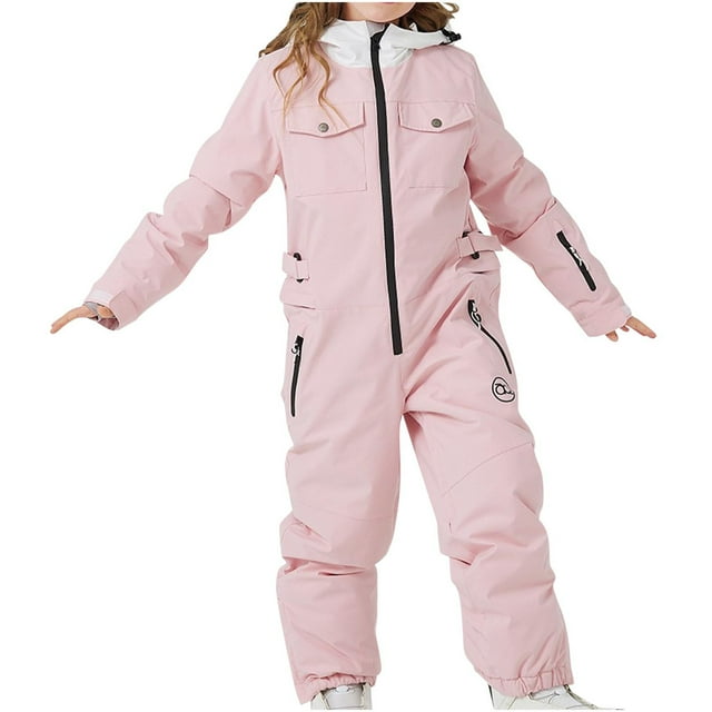 Ski Suit For Kids 4-10 Years Girls Boys Waterproof Color Block One Piece Snowsuits Ski Suits Jackets Winter Jumpsuits Pink