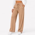 thumbnail image 5 of Women's Wide Leg Pants High Waisted Drawstring Elastic Waist Loose Fit Solid Color Palazzo Lounge Trousers with Pockets, 5 of 5