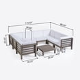 thumbnail image 3 of Frankie Outdoor 9 Piece Acacia Wood U-Shaped Sectional Sofa Set with Coffee Table and Cushions, Gray, White, 3 of 18