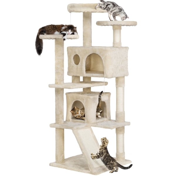SmileMart 54" Double Condo Cat Tree with Scratching Post Tower, Beige