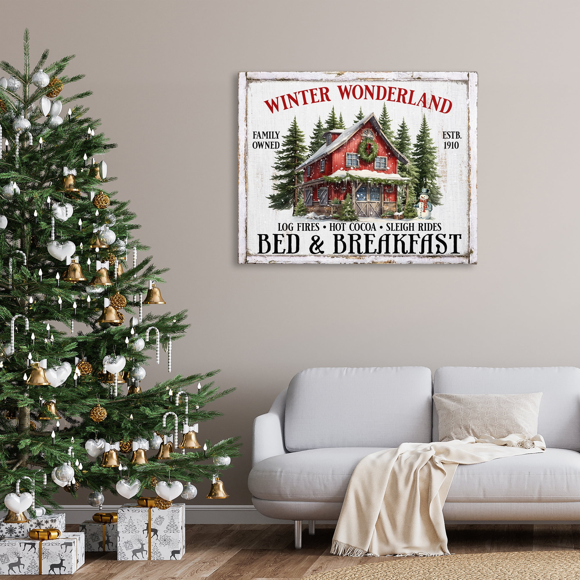 Stupell Industries Winter Bed & Breakfast Holiday Painting Gallery Wrapped Canvas Art Prints Wall Art, 48 x 36