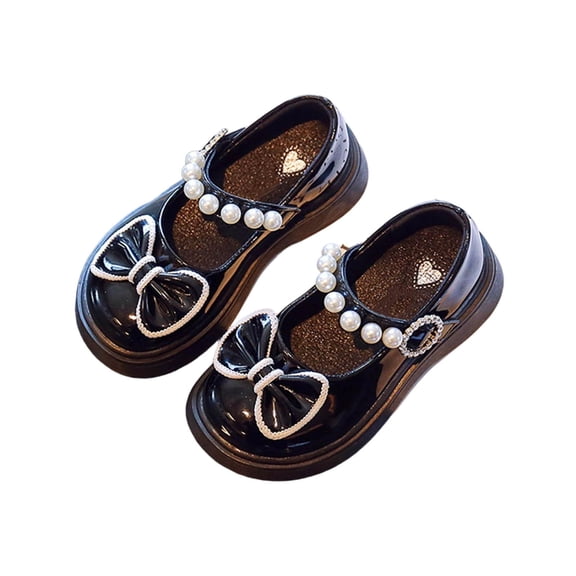 ZToonmas Girls' Patent Leather Mary Jane Shoes Princess Style Pearl Ankle Strap Bowknot Soft Sole Kids Dress Shoes for School Stage Performance