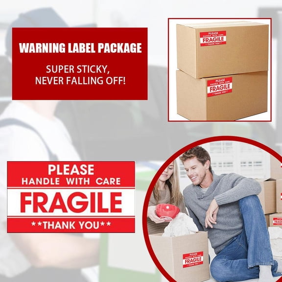 Misterolina Fragile Handle With Care Sticker Warning Label Package 100pcs Roll Logo
